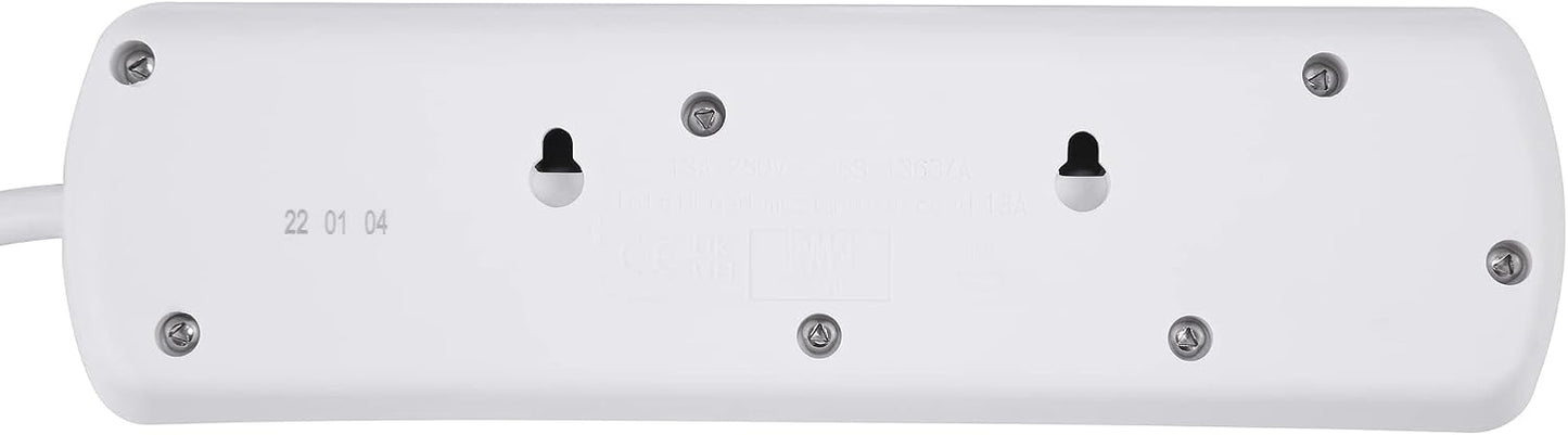 PELB1761 3 Gang Individually Switched Extension Lead – 1m Cable, White & Grey