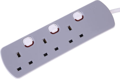 PELB1761 3 Gang Individually Switched Extension Lead – 1m Cable, White & Grey
