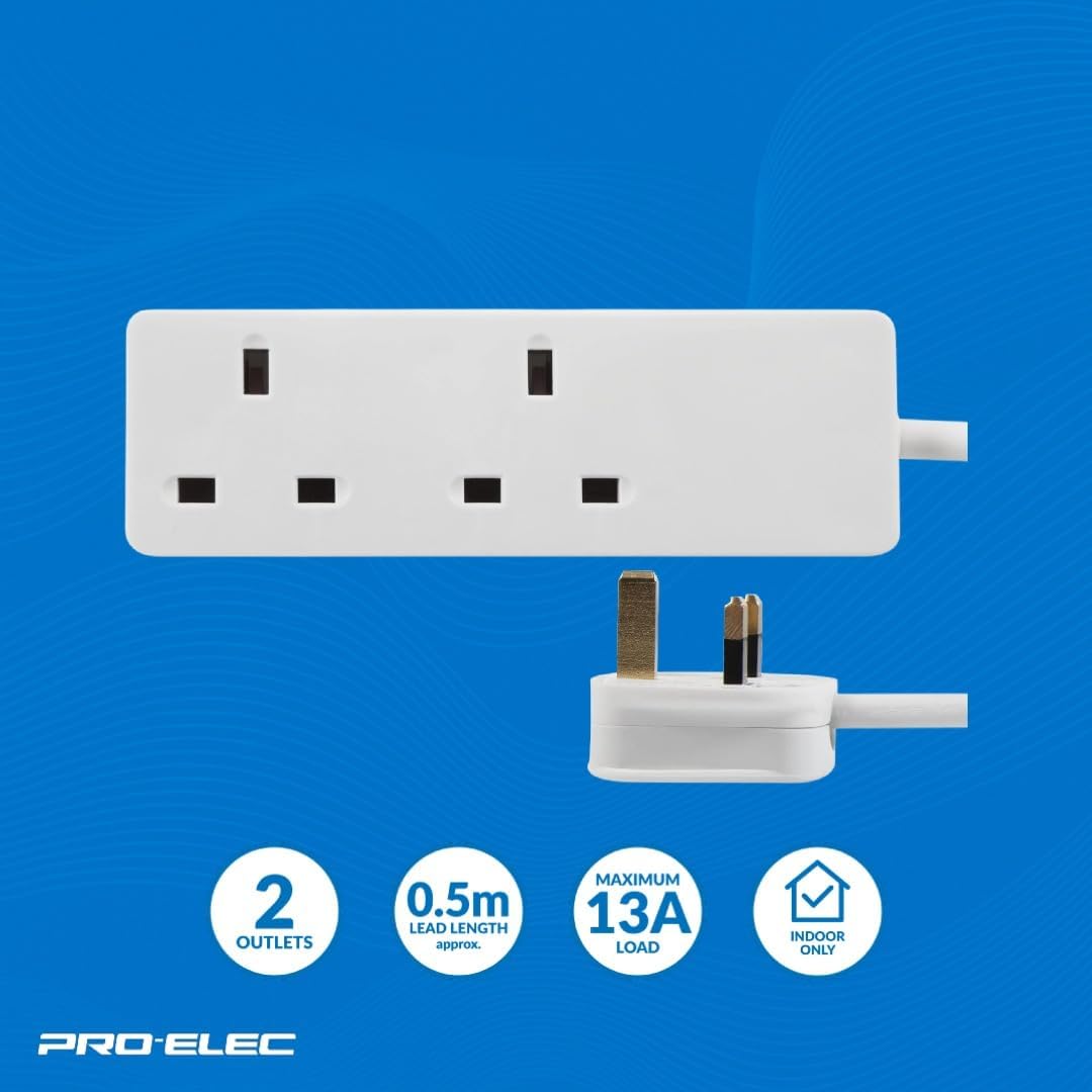 2 way extension lead - 0.5m - PELB1403