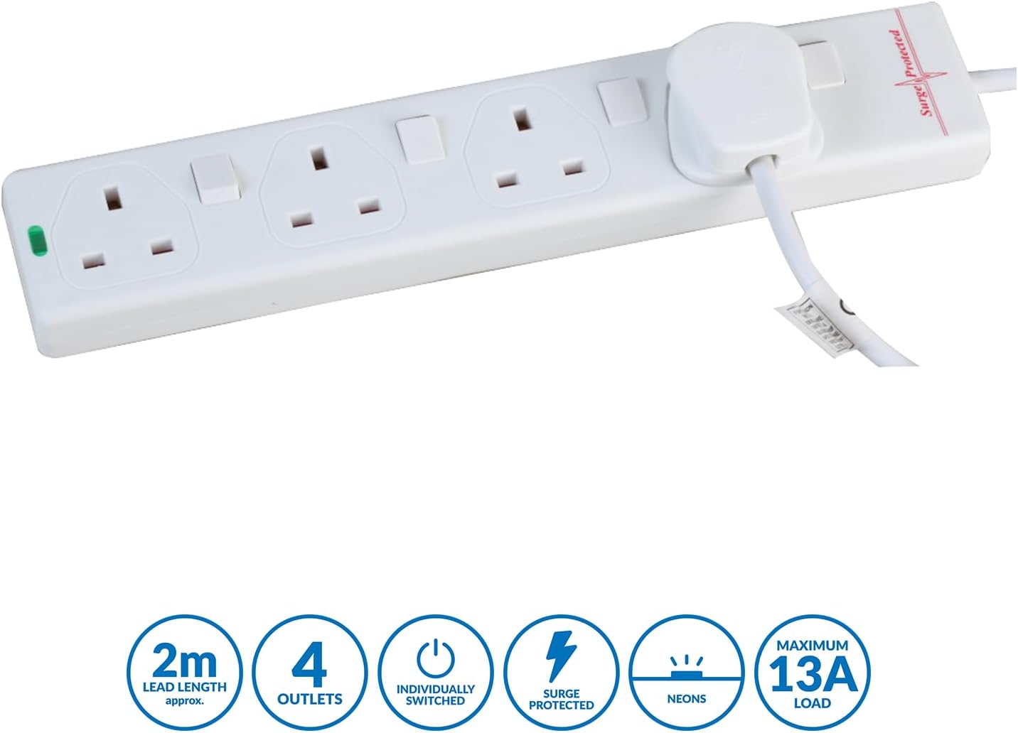 4 way extension lead - 2m - PELB1919