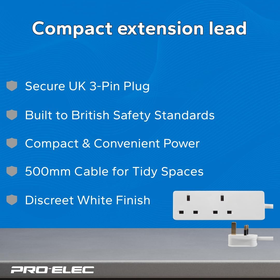 2 way extension lead - 0.5m - PELB1403