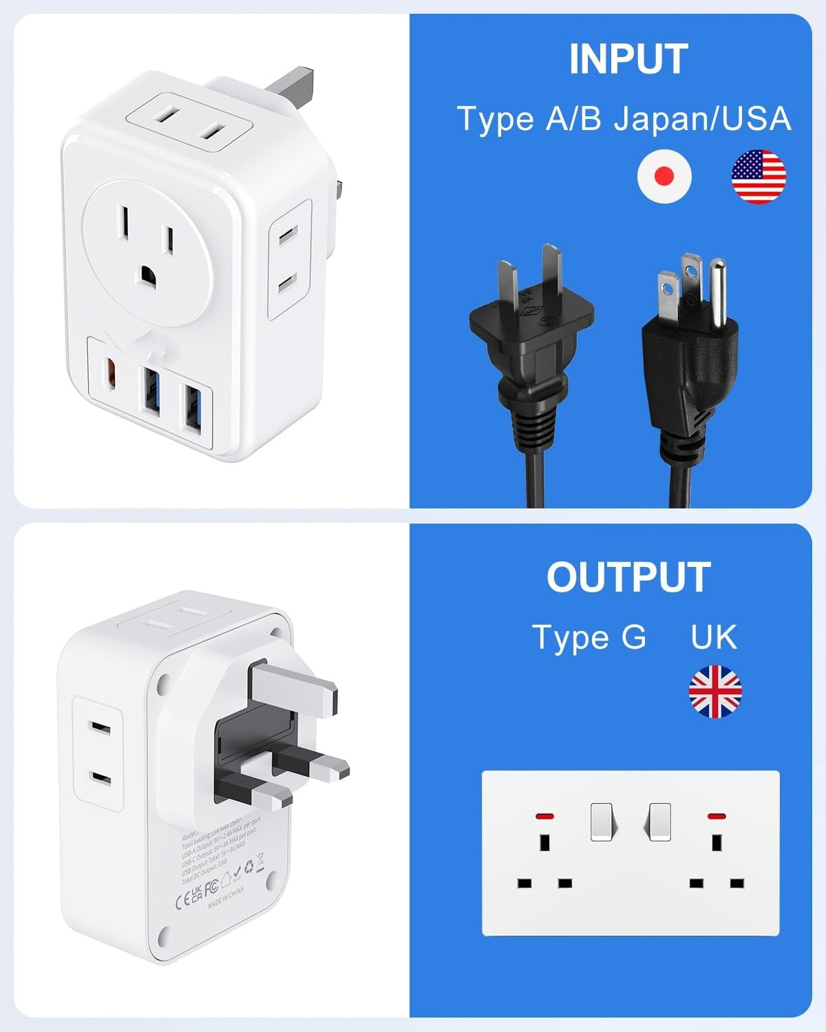US to UK Plug Adapter