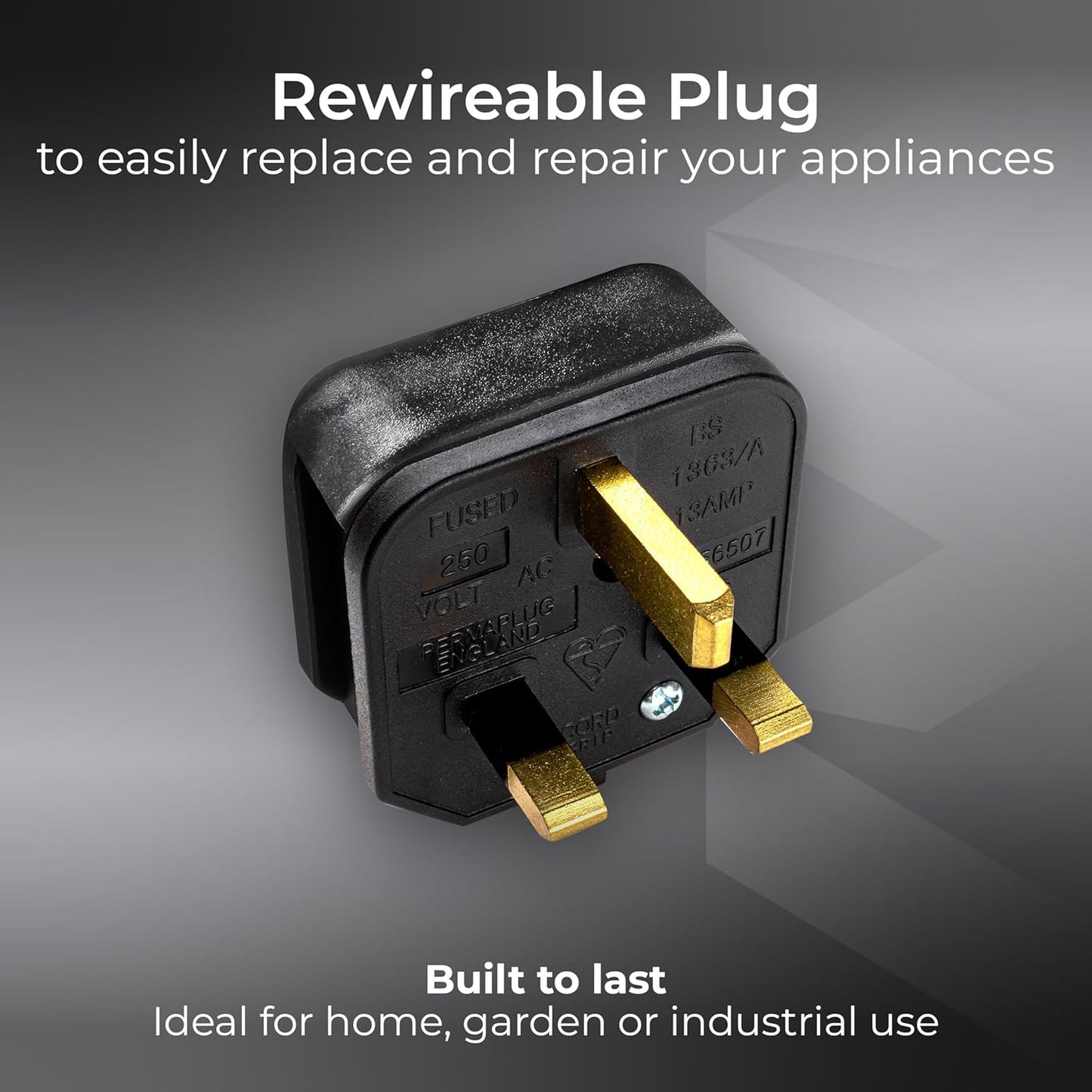 Permaplug Heavy-Duty 13 Amp UK 3-Pin Mains Plug Pack of 5