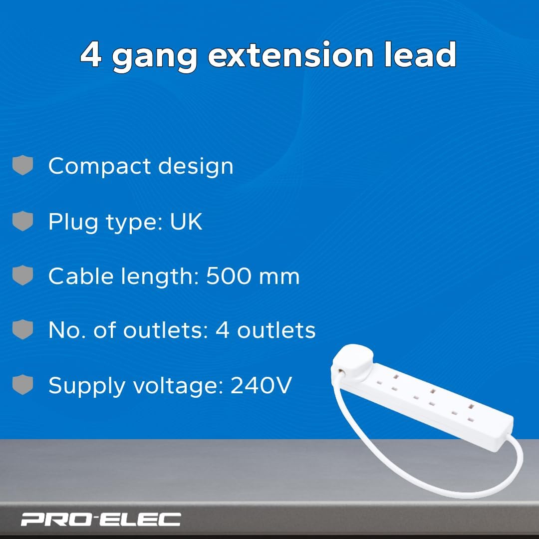 4 Way Extension Lead - 0.5m - PELB1901