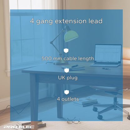4 Way Extension Lead - 0.5m - PELB1901
