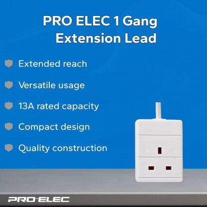 1 Gang Extension Lead 2m White PELB1502