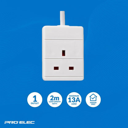 1 Gang Extension Lead 2m White PELB1502