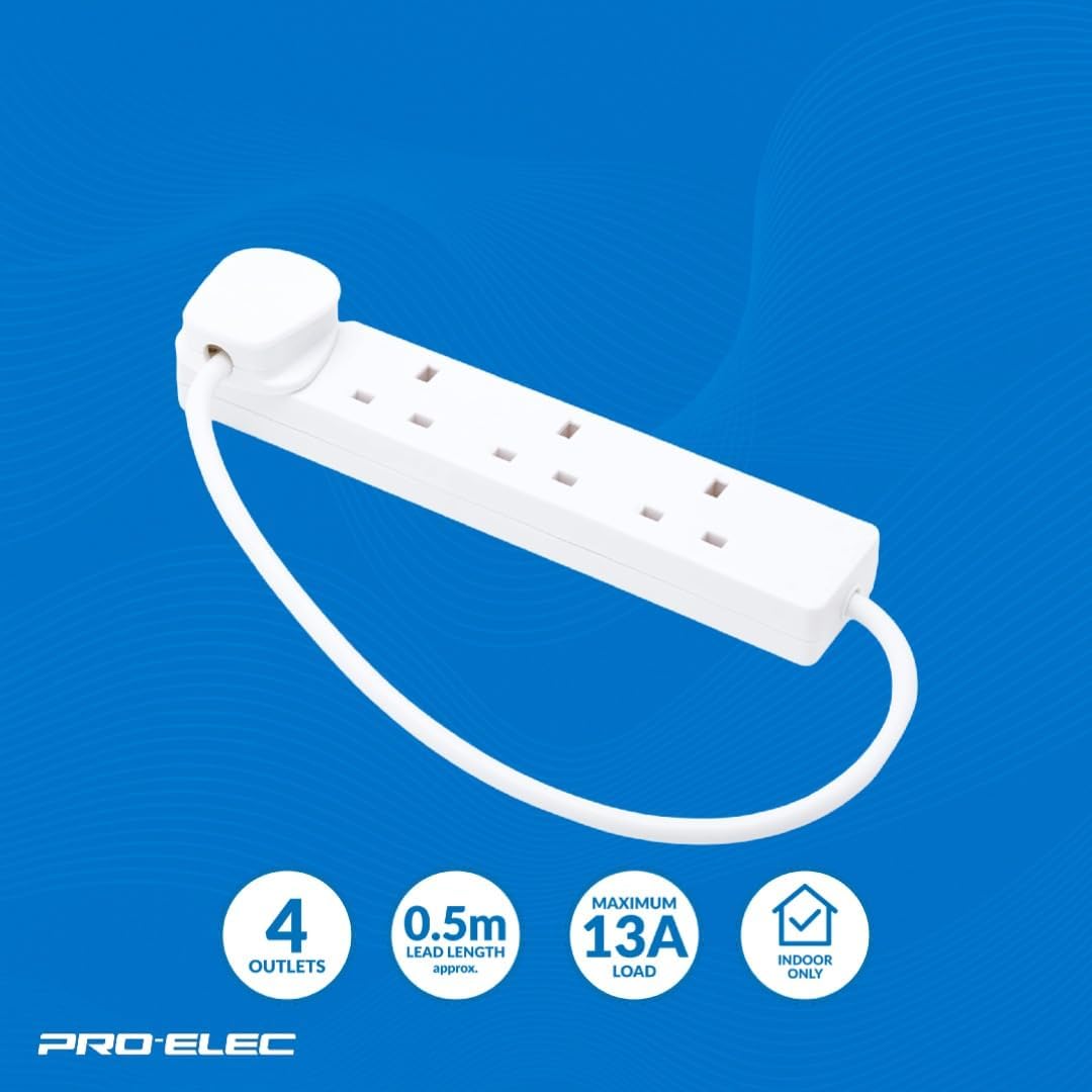 4 Way Extension Lead - 0.5m - PELB1901